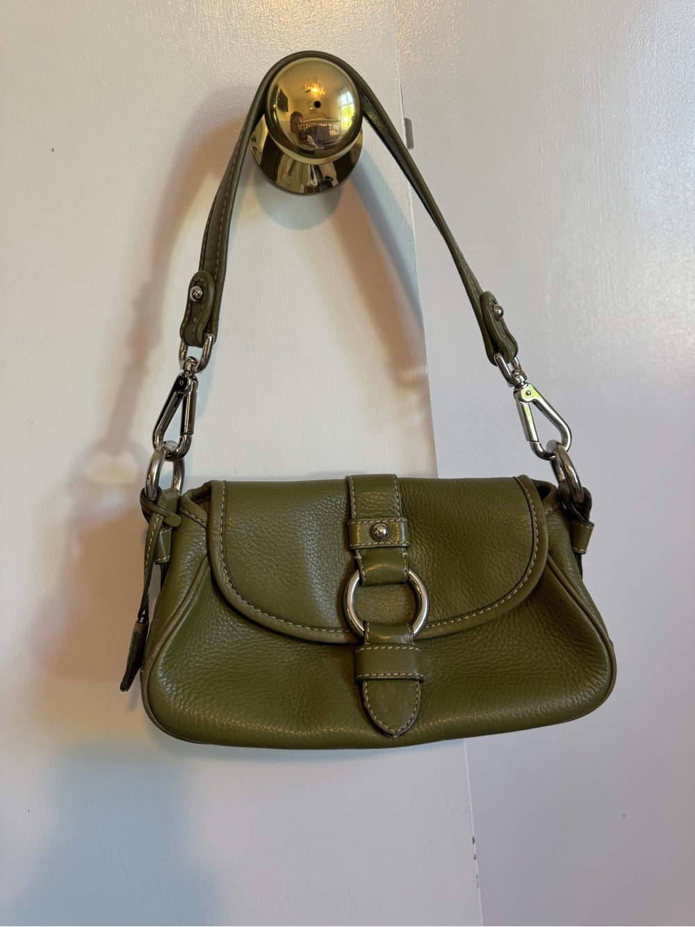 Banana Republic Olive Green Leather Shoulder Bag with Ring Detail